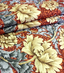 Ткань гобелен Хризантемы красный фон 175 см