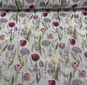 Ткань гобелен Тюльпаны лиловый фон 280 см