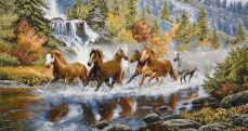 Лошади у водопада 130х70