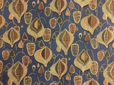 Ткань гобелен Листья ретро син. 170 см